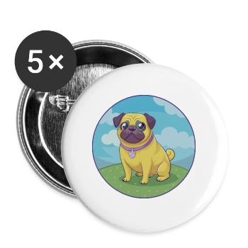 Carlin Chien Mignon Kawaii Dessin animé Clipart Animal Animal de compagnie - Lot de 5 grands badges (56 mm) - blanc - Devant