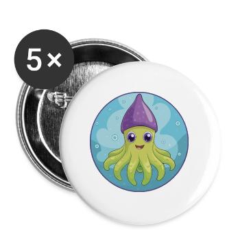 Squid Cute Kawaii Cartoon Clipart Animal Pet - Buttons large 2.2''/56 mm (5-pack) - white - Front