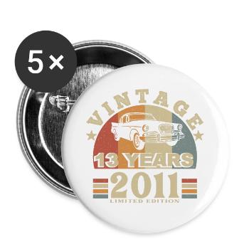 vintage 2011 né en 2011 13 ans anniversaire - Lot de 5 grands badges (56 mm) - blanc - Devant