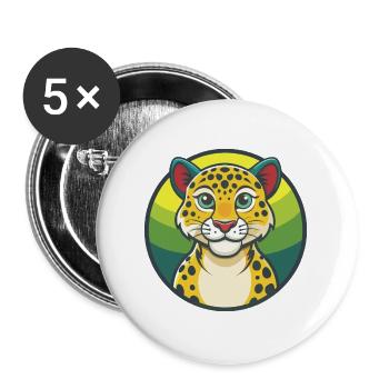 Amur Leopard Cute Kawaii Cartoon Clipart Animal - Buttons large 2.2''/56 mm (5-pack) - white - Front