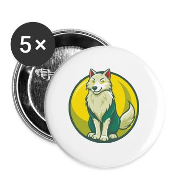 Arctic Wolf Cute Kawaii Cartoon Clipart Pet Animal - Buttons large 2.2''/56 mm (5-pack) - white - Front