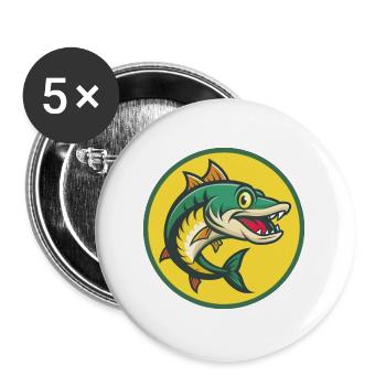 Barracuda Mignon Kawaii Dessin animé Clipart Animal de compagnie - Lot de 5 grands badges (56 mm) - blanc - Devant