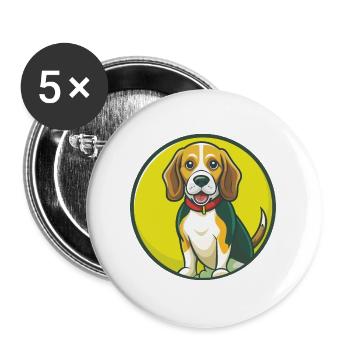 Beagle Chien Mignon Kawaii Dessin animé Clipart Animal de compagnie - Lot de 5 grands badges (56 mm) - blanc - Devant