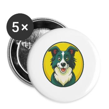 Border Collie Hund Niedliches Kawaii Cartoon Haustier Tier - Buttons groß 56 mm (5er Pack) - Weiß - Vorne