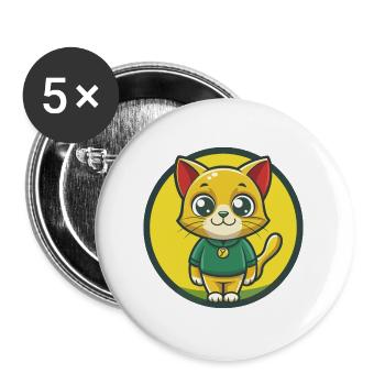 Katze Niedlich Kawaii Cartoon Clipart Haustier Tier - Buttons groß 56 mm (5er Pack) - Weiß - Vorne