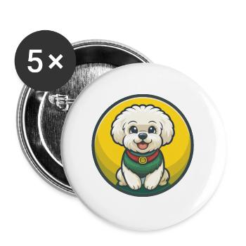 Bichon frisé chien mignon drôle Kawaii dessin animé Animal - Lot de 5 grands badges (56 mm) - blanc - Devant