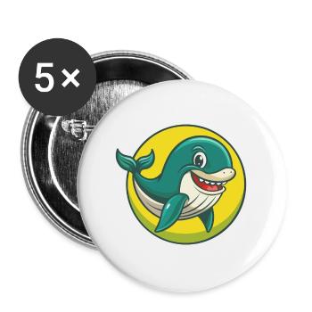 Blue whale Cute Kawaii Cartoon Clipart Pet Animal - Buttons large 2.2''/56 mm (5-pack) - white - Front