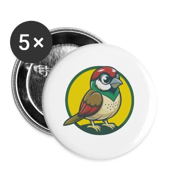 Moineau mignon Kawaii dessin animé Clipart Animal de compagnie - Lot de 5 grands badges (56 mm) - blanc - Devant