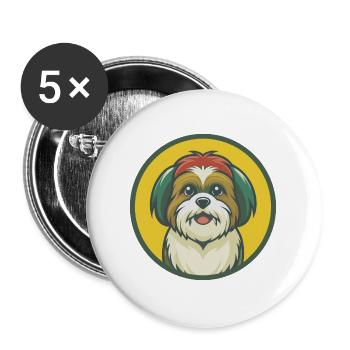 Shih Tzu Chien Mignon Kawaii Dessin animé Clipart Animal - Lot de 5 grands badges (56 mm) - blanc - Devant