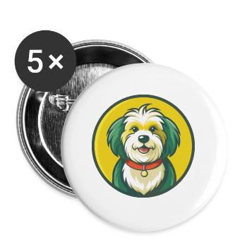 Havaneser Hund Niedlich Kawaii Cartoon Clipart Tier - Buttons groß 56 mm (5er Pack) - Weiß - Vorne