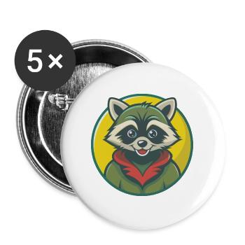 raton laveur mignon Kawaii dessin animé Clipart animal de compagnie - Lot de 5 grands badges (56 mm) - blanc - Devant