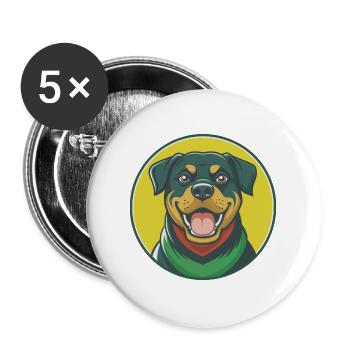 Rottweiler chien mignon Kawaii dessin animé Clipart Animal - Lot de 5 grands badges (56 mm) - blanc - Devant