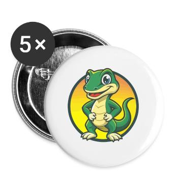Eidechse Niedliche Kawaii Cartoon Clipart Haustier Tier - Buttons groß 56 mm (5er Pack) - Weiß - Vorne