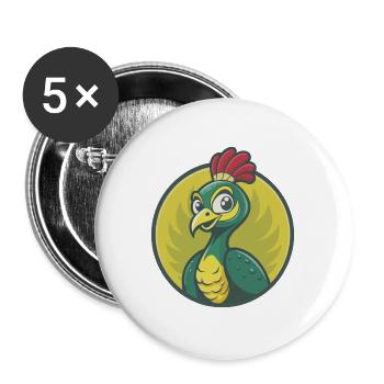 Peacock Cute Kawaii Cartoon Clipart Pet Animal - Buttons large 2.2''/56 mm (5-pack) - white - Front