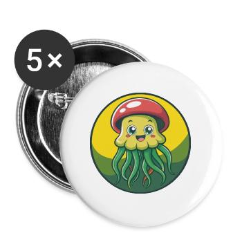 Méduse mignon Kawaii dessin animé Clipart Animal de compagnie - Lot de 5 grands badges (56 mm) - blanc - Devant