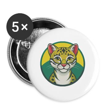 Ocelot Cute Kawaii Cartoon Clipart Pet Animal - Buttons large 2.2''/56 mm (5-pack) - white - Front