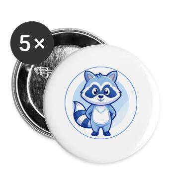 raton laveur bleu kawaii dessin animé personnage clipart animal de compagnie - Lot de 5 grands badges (56 mm) - blanc - Devant