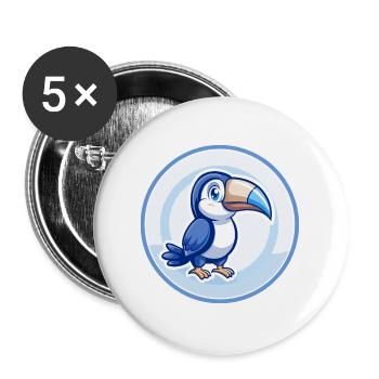 Tukan Blau Kawaii Cartoon Figur Clipart Haustier - Buttons groß 56 mm (5er Pack) - Weiß - Vorne