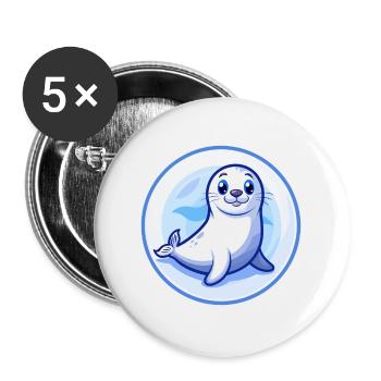 Siegel Blau Kawaii Cartoon Figur Clipart Haustier - Buttons groß 56 mm (5er Pack) - Weiß - Vorne