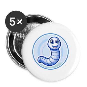 Ver de terre bleu kawaii dessin animé Personnage Clipart - Lot de 5 grands badges (56 mm) - blanc - Devant