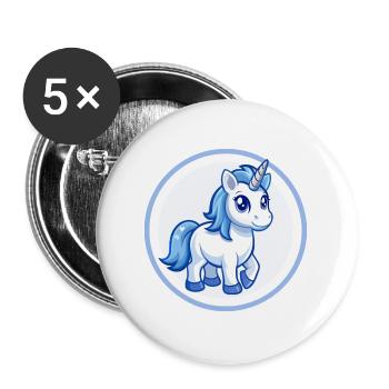 Einhorn Blau Kawaii Cartoon Figur Clipart Haustier - Buttons groß 56 mm (5er Pack) - Weiß - Vorne