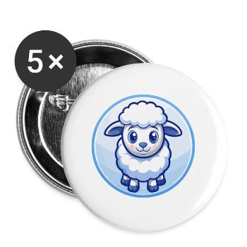 mouton bleu kawaii dessin animé personnage clipart animal de compagnie - Lot de 5 grands badges (56 mm) - blanc - Devant