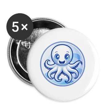 Octopus Blue Kawaii Cartoon Character Clipart Pet - Buttons large 2.2''/56 mm (5-pack) - white - Front