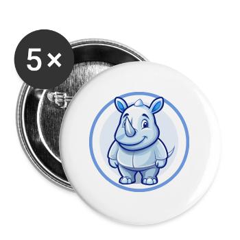 Rhino Blau Kawaii Cartoon Figur Clipart Haustier - Buttons groß 56 mm (5er Pack) - Weiß - Vorne