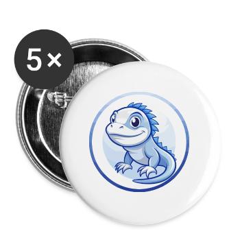 Iguana Blue Kawaii Cartoon Character Clipart Pet - Buttons large 2.2''/56 mm (5-pack) - white - Front