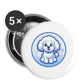Pudel Hund Blau Kawaii Cartoon Figur Clipart - Buttons groß 56 mm (5er Pack) - Weiß - Vorne