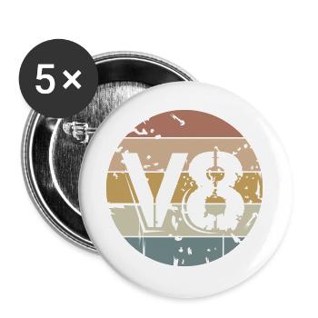 Retro V8 musclecar vintage Auto Symbol Logo - Buttons groß 56 mm (5er Pack) - Weiß - Vorne