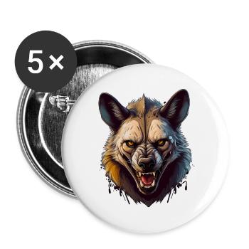 Animal sauvage en colère hyène combative - Lot de 5 grands badges (56 mm) - blanc - Devant