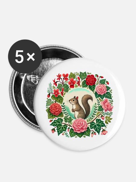 Niedliches Eichhörnchen - Buttons groß 56 mm (5er Pack) - Weiß