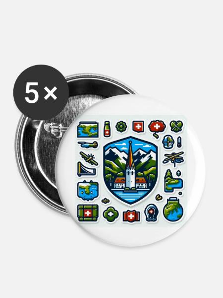 Schweizer Tradition - Buttons groß 56 mm (5er Pack) - Weiß