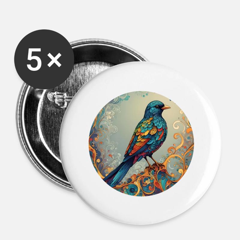 Bird Round Batch - Buttons large 2.2''/56 mm (5-pack) - white