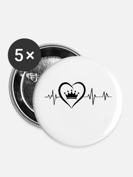 Gekrönter Herzschlag - Buttons groß 56 mm (5er Pack) - Weiß