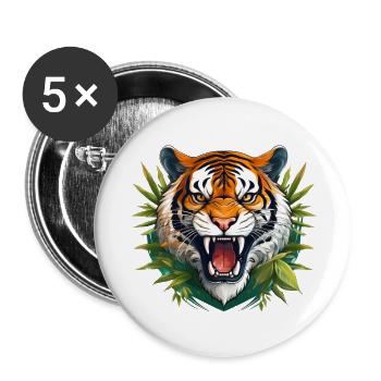 Animal sauvage en colère tigre combatif combatif - Lot de 5 grands badges (56 mm) - blanc - Devant