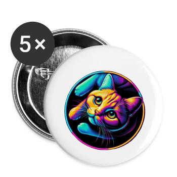 Katze Neon Bunt Farbig - Buttons groß 56 mm (5er Pack) - Weiß - Vorne