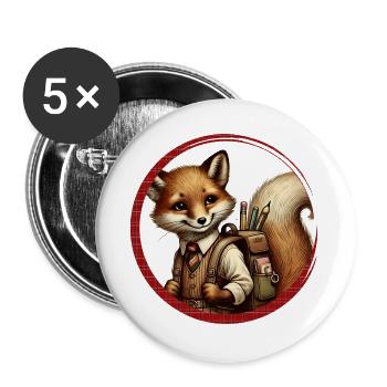 Starting school in style: Fuchs for school beginners - Buttons large 2.2''/56 mm (5-pack) - white - Front