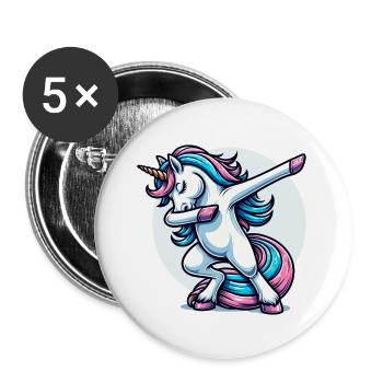 Unicorn Dabbing Einhorn - Buttons groß 56 mm (5er Pack) - Weiß - Vorne