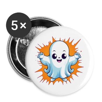 Halloween Gespenst - Buttons groß 56 mm (5er Pack) - Weiß - Vorne