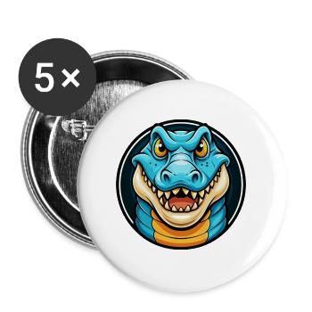 Alligator Colorful Kawaii Cartoon Character Animal - Buttons large 2.2''/56 mm (5-pack) - white - Front