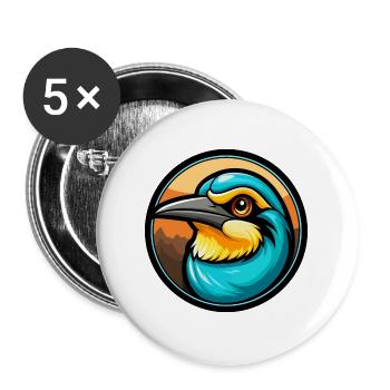 Bee Eater Colorful Kawaii Cartoon Character Animal - Buttons large 2.2''/56 mm (5-pack) - white - Front
