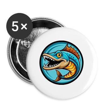 Barracuda Coloré Kawaii Dessin Animé Personnage Animal - Lot de 5 grands badges (56 mm) - blanc - Devant