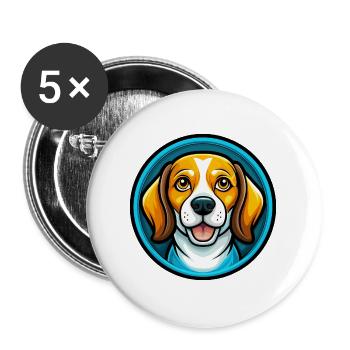 Beagle chien coloré Kawaii personnage de dessin animé animal de compagnie - Lot de 5 grands badges (56 mm) - blanc - Devant