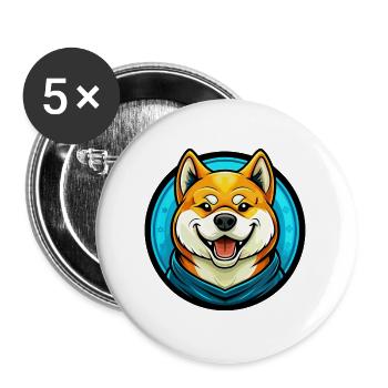 Akita Hund Bunt Kawaii Cartoon Figur Tier - Buttons groß 56 mm (5er Pack) - Weiß - Vorne