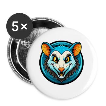 Opossum coloré Kawaii Dessin animé Personnage Clipart - Lot de 5 grands badges (56 mm) - blanc - Devant