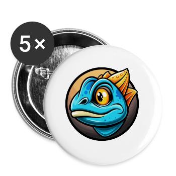 Chameleon Colorful Kawaii Cartoon Character Animal - Buttons large 2.2''/56 mm (5-pack) - white - Front