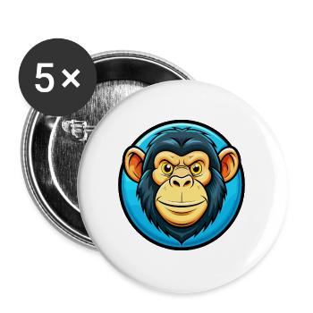 Schimpanse Bunte Kawaii Cartoon Figur Haustier - Buttons groß 56 mm (5er Pack) - Weiß - Vorne