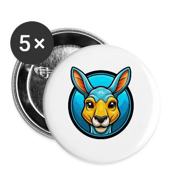 Kangaroo Colorful Kawaii Cartoon Character Clipart - Buttons large 2.2''/56 mm (5-pack) - white - Front
